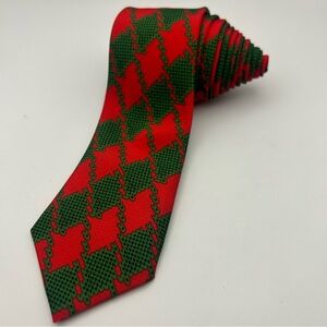 Dec. 25th Men’s Christmas Necktie 58”Red Green Houndstooth Striped Holiday Tie